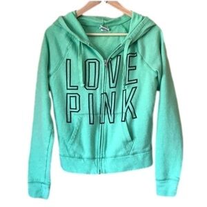 Vintage Pink Victoria’s Secret Love Pink Zip Hoodie Mint Green Size XS